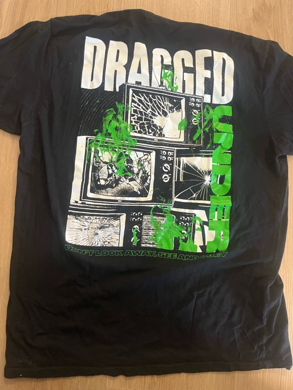 Dragged Under Graphic Tee - Black with White & Neon Green Print